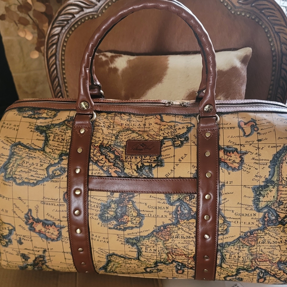 NWT Patricia Nash Milano Weekender Duffle Bag European Map Print
